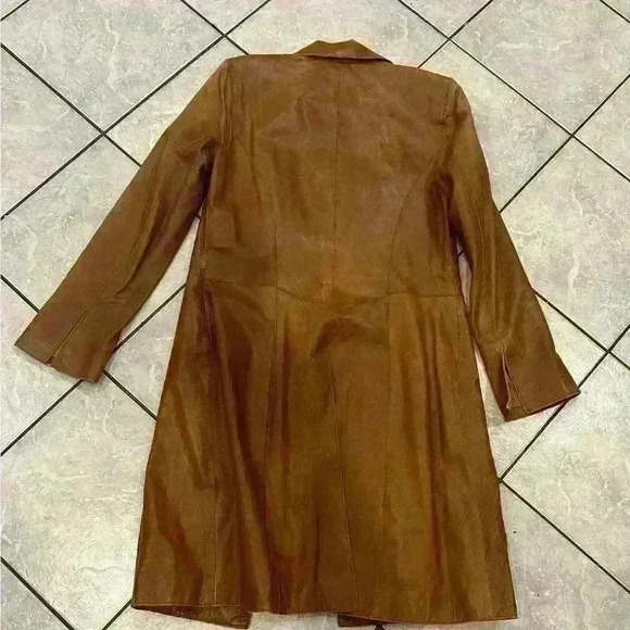 John Carlisle Brown Leather Coat Size Medium - Picture 2 of 5